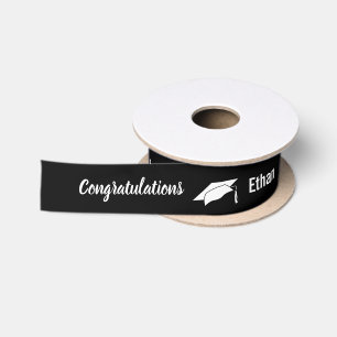 Ruban En Satin Félicitations noires et blanches de diplômé de