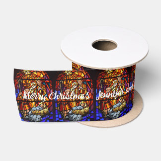 Ruban En Satin Fenêtre en verre tendu Nativité Ajouter des noms d