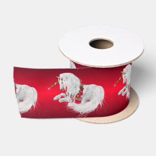 Ruban En Satin Festif Noël Unicorne Rouge Ombre