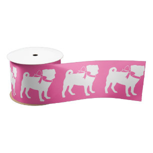 Ruban En Satin Fête de la fête du chien Carlin rose