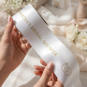 Ruban En Satin Fête des mariées personnalisée Gold White