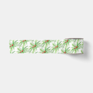 Ruban En Satin Feuillage à l'aquarelle motif d'art de Noël rouge
