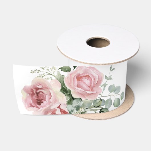 Ruban En Satin Feuillage de rose rose botanique (Bobine)