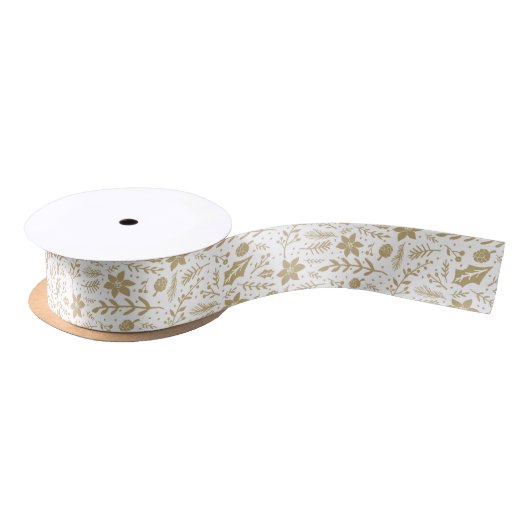 Ruban En Satin Feuillage d'hiver or (Bobine)