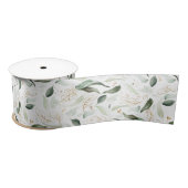 Ruban En Satin Feuillage élégant blanc doré de printemps (Bobine)