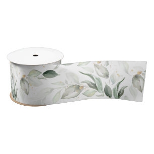 Ruban En Satin Feuillage vert printemps or Elégant blanc