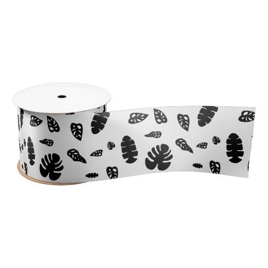 Ruban En Satin Feuille d'été noir et blanc Tropical Motif (Bobine)