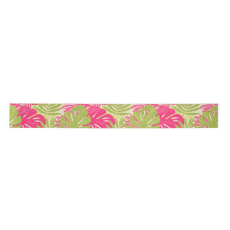 Ruban En Satin Feuille tropicale de monstera vibrante et audacieu