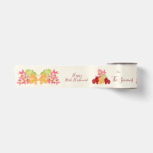 Ruban En Satin Feuilles Aquarelles Peintes à la Main Pommes Rosh