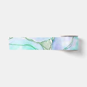 Ruban En Satin Feuilles botaniques aquarelle vert menthe lavande