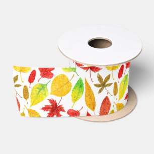 Ruban En Satin Feuilles d'automne blanc