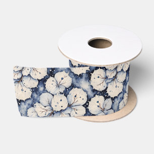 Ruban En Satin Feuilles Florales Blanches d'Hiver