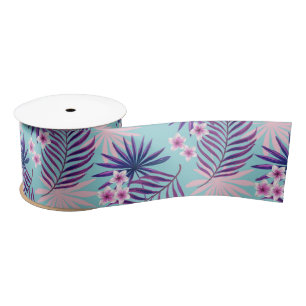 Ruban En Satin Feuilles tropicaux et fleurs 2