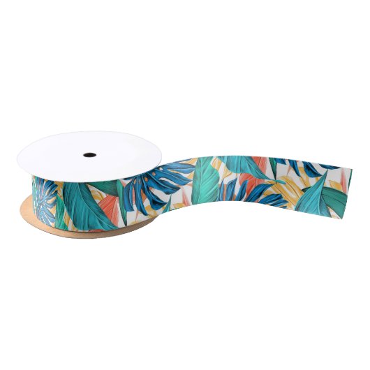 Ruban En Satin Feuilles tropicaux exotiques (Bobine)