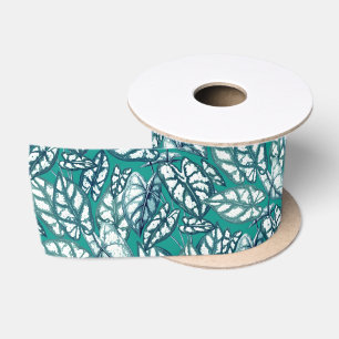 Ruban En Satin Feuilles tropicaux Turquoises bleus