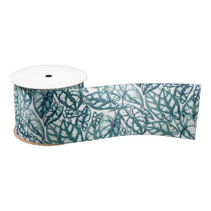 Ruban En Satin Feuilles tropicaux Turquoises bleus