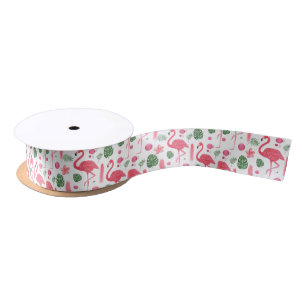 Ruban En Satin Flamant élégant tropical d'aquarelle rose floral