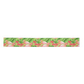 Ruban En Satin Flamant rose et plantes tropicaux (Devant)