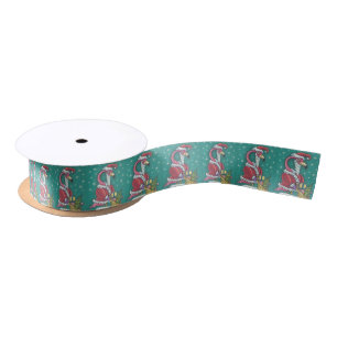 RUBAN EN SATIN FLAMANT ROSE ROSE CHAUD PÈRE NOËL, RIBBON GIFTWRAP