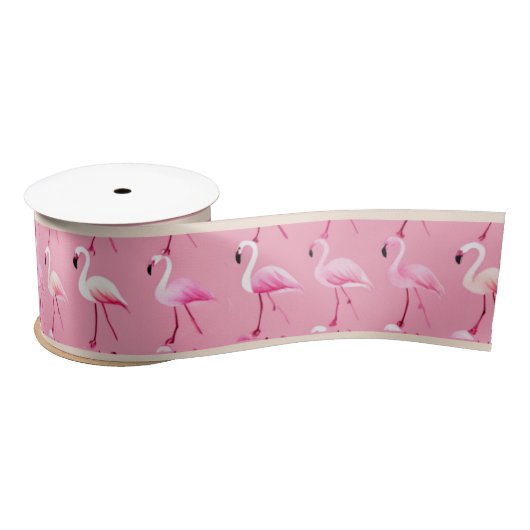 Ruban En Satin Flamant rose rose paradis : Motif aquarelle (Bobine)