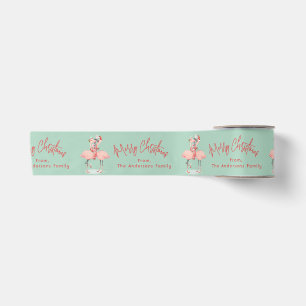 Ruban En Satin Flamant Rose Tropical Avec Chapeaux de Père Noël N