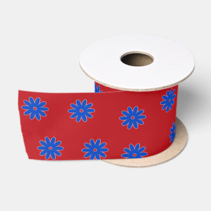 Ruban En Satin Fleur bleue en rouge