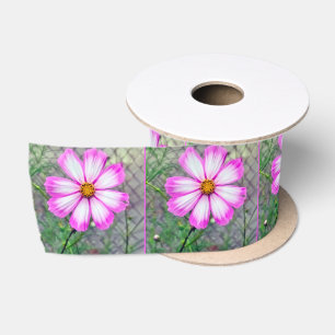 Ruban En Satin Fleur Cosmos rose et blanc