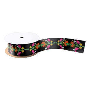 Ruban En Satin Fleur d'anniversaire noire Fiesta mexicaine Broder