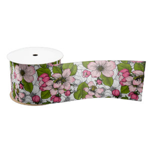 Ruban En Satin Fleur de pomme sur blanc