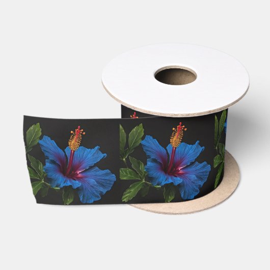 Ruban En Satin Fleur d'Hibiscus Bleu Florant, (Bobine)