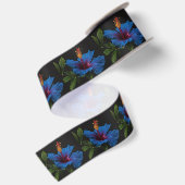 Ruban En Satin Fleur d'Hibiscus Bleu Florant, (Dos)