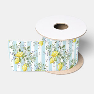 Ruban En Satin Fleur d'Itale au citron Méditerranée rayure floral