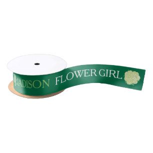 Ruban En Satin Fleur fille texte personnalisé vert blanc roses