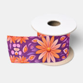Ruban En Satin Fleur orange violet blanc 4 (Bobine)