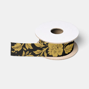 Ruban En Satin Fleurs Antique Or Travail de Lac Indien Noir