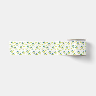 Ruban En Satin Fleurs bleues et feuilles vertes :