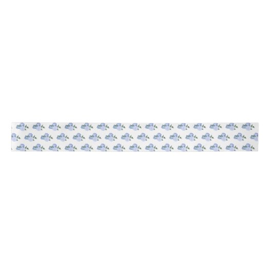 Ruban En Satin Fleurs bleues et Motif verdoyant (Devant)