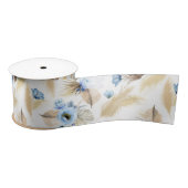 Ruban En Satin Fleurs bleues poussiéreuses Pampas Grass Folio Tro (Bobine)