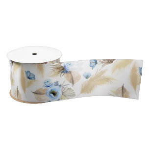 Ruban En Satin Fleurs bleues poussiéreuses Pampas Grass Folio Tro