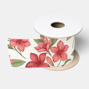 Ruban En Satin Fleurs Botaniques Florales Rouges Élégantes