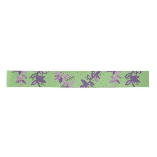 Ruban En Satin Fleurs colorées vert et violet (Devant)
