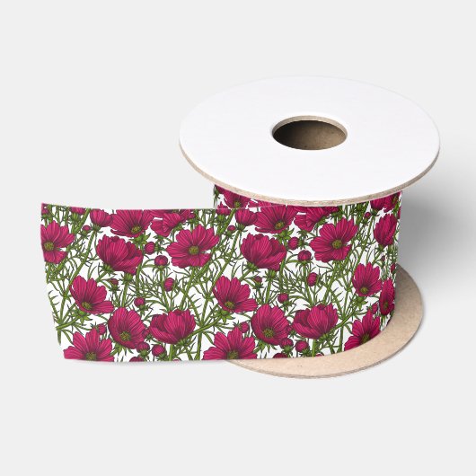 Ruban En Satin Fleurs Cosmos roses (Bobine)