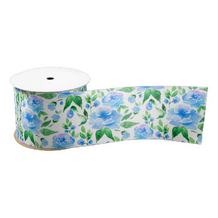 Ruban En Satin Fleurs de bleu d'aquarelle