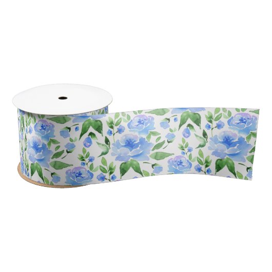 Ruban En Satin Fleurs de bleu d'aquarelle (Bobine)