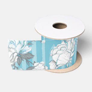 RUBAN EN SATIN FLEURS DE CARNATION BLEUE ET BLANCHE PASTEL