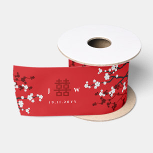 Ruban En Satin Fleurs de cerisier double bonheur mariage chinois