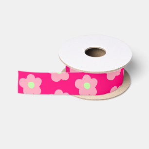 Ruban En Satin Fleurs de cerisier sur fond rose