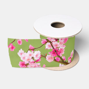 Ruban En Satin Fleurs de cerisiers exquises en Chartreuse