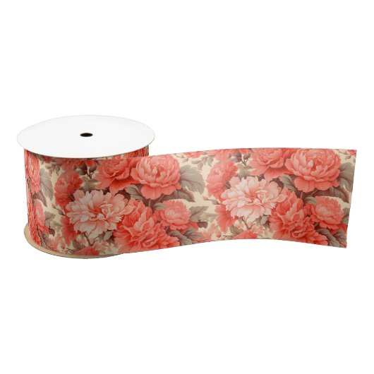 Ruban En Satin Fleurs de corail chic Shabby (Bobine)