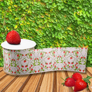 Ruban En Satin Fleurs de fraises sur les vignes cardiaques Motif